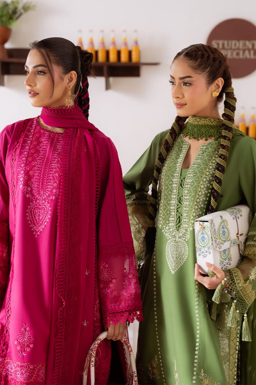 EL-CO514B Unstitched Embroidered Lawn Suit With Embroidered Cotton Net Dupatta - ELAFF
