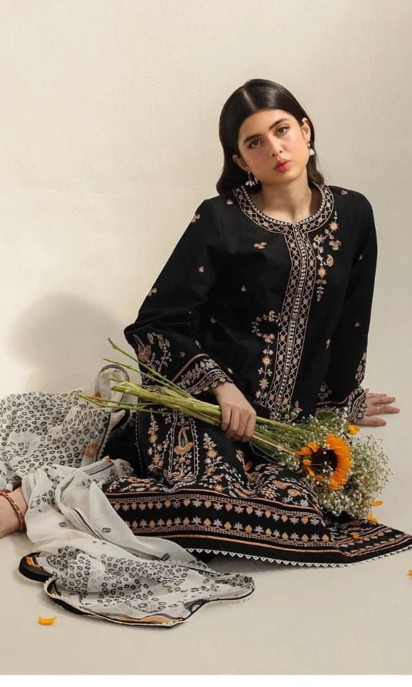 EL-CO2650 Lawn Unstitched 3pc Embroidered Suit With Digital Printed Poly Lawn Dupatta - ELAFF