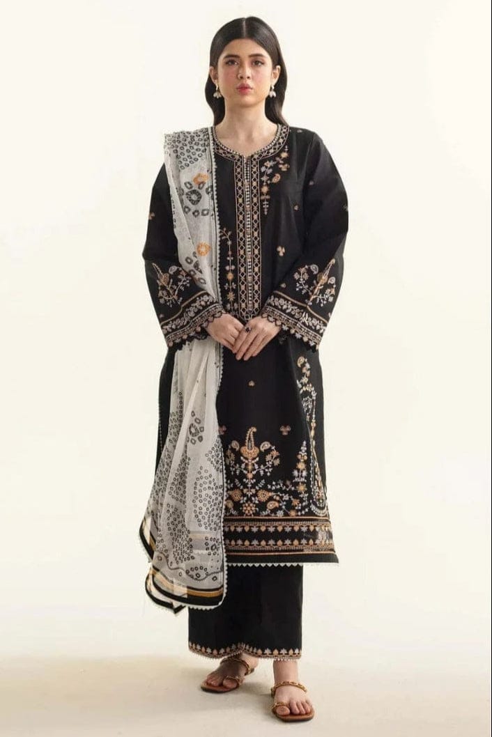 EL-CO2650 Lawn Unstitched 3pc Embroidered Suit With Digital Printed Poly Lawn Dupatta - ELAFF