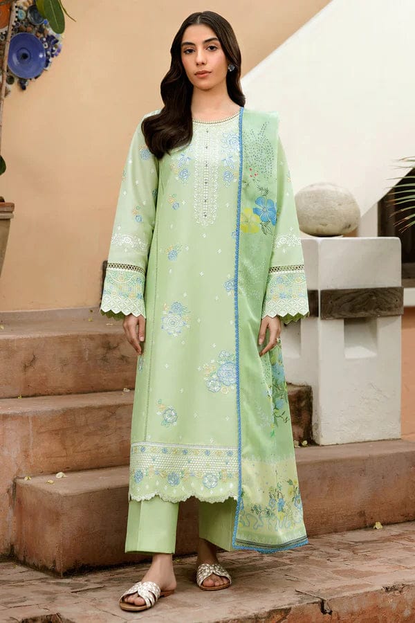 EL-ZS2630 Lawn Unstitched 3pc Embroidered Suit With Digital Printed Poly Lawn Dupatta - ELAFF
