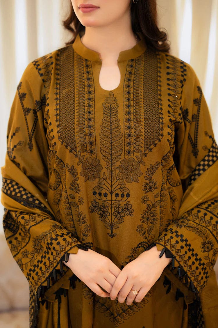 EL-MB100 Unstitched Fully Embroidered Dhanak Suit With Embroidered Dhanak Shawl - ELAFF