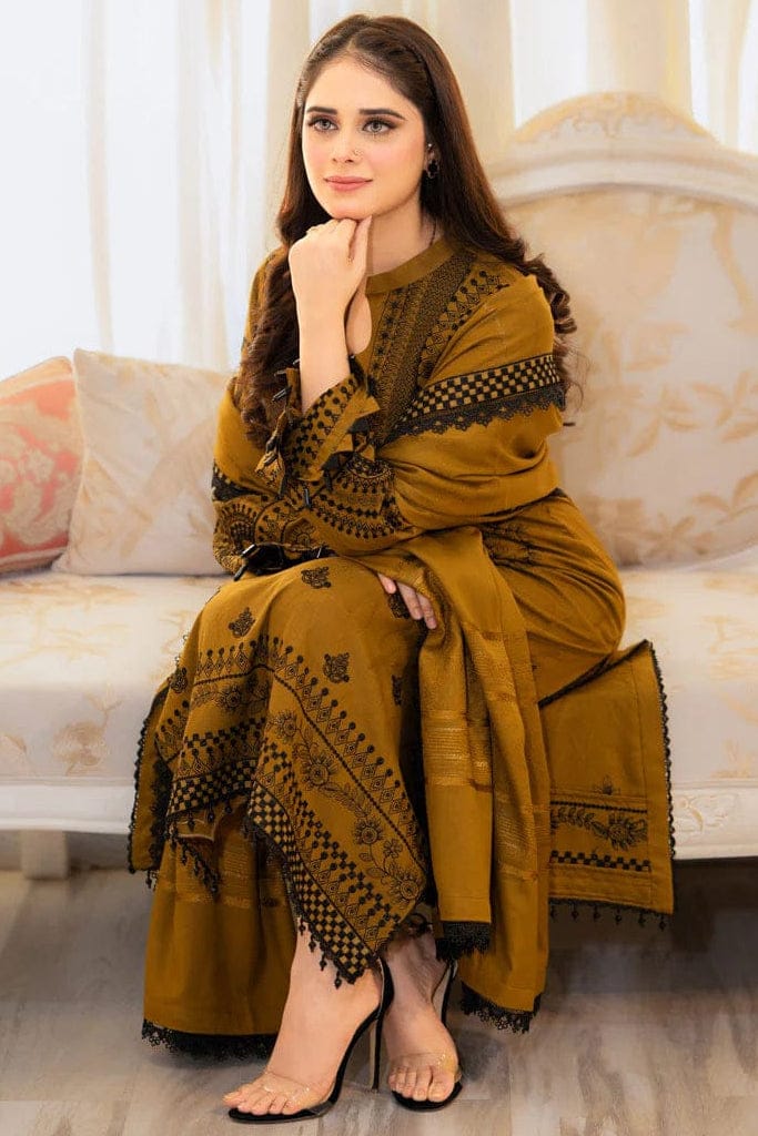 EL-MB100 Unstitched Fully Embroidered Dhanak Suit With Embroidered Dhanak Shawl - ELAFF