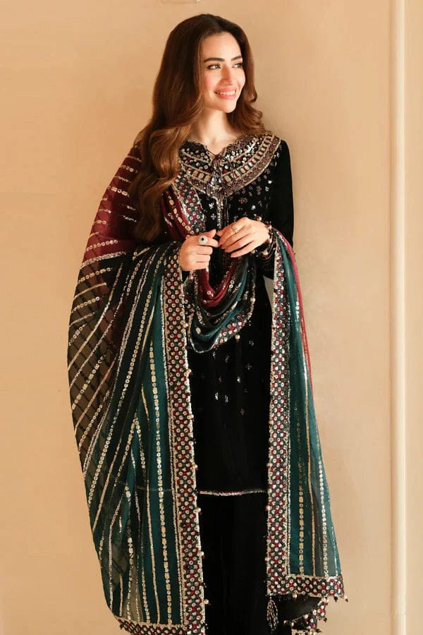 EL-996 Embroidered 9000 Micro Velvet 3Pc With Embroidered Chiffon Dupatta - ELAFF