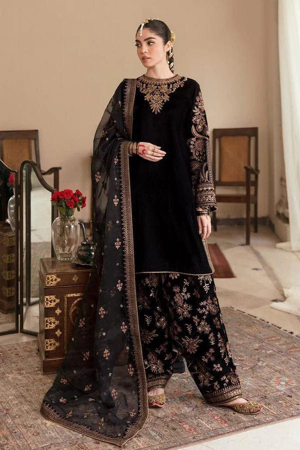 EL-804 Sequence Embroidered 9000 Micro Velvet 3Pc With Organza Embroidered Dupatta - ELAFF
