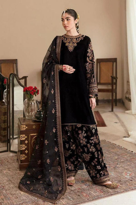 EL-804 Sequence Embroidered 9000 Micro Velvet 3Pc With Organza Embroidered Dupatta - ELAFF