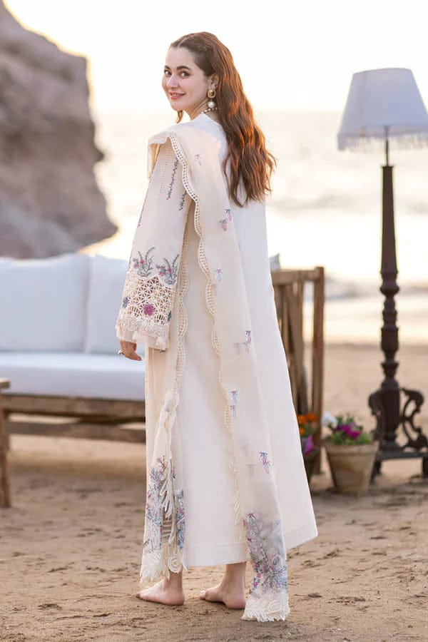 EL-QL2605 Lawn Unstitched Embroidered 3pc Suit With Organza Embroidered Dupatta - ELAFF