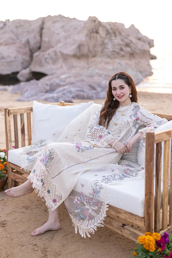 EL-QL2605 Lawn Unstitched Embroidered 3pc Suit With Organza Embroidered Dupatta - ELAFF