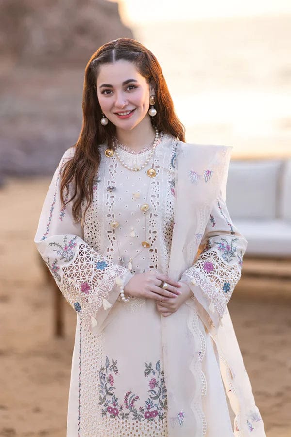 EL-QL2605 Lawn Unstitched Embroidered 3pc Suit With Organza Embroidered Dupatta - ELAFF