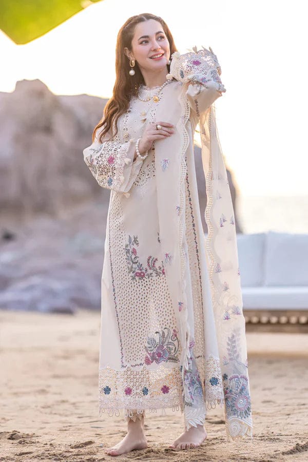 EL-QL2605 Lawn Unstitched Embroidered 3pc Suit With Organza Embroidered Dupatta - ELAFF
