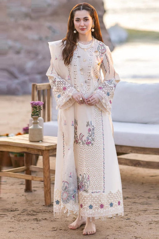 EL-QL2605 Lawn Unstitched Embroidered 3pc Suit With Organza Embroidered Dupatta - ELAFF