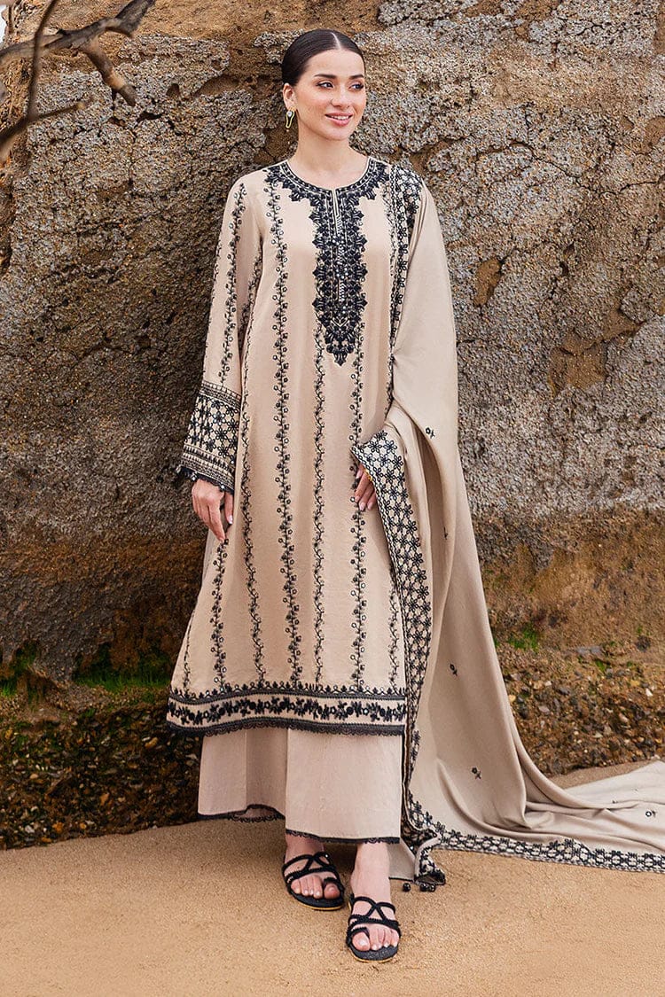 EL-AJ950 Unstitched Fully Embroidered Dhanak Suit With Embroidered Dhanak Shawl - ELAFF