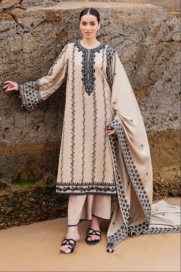EL-AJ950 Unstitched Fully Embroidered Dhanak Suit With Embroidered Dhanak Shawl - ELAFF