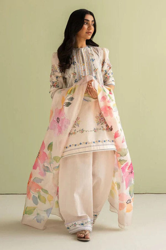EL-BQ423 Unstitched Digital Printed Lawn Suit 3pc With Digital Printed Silk Dupatta - ELAFF