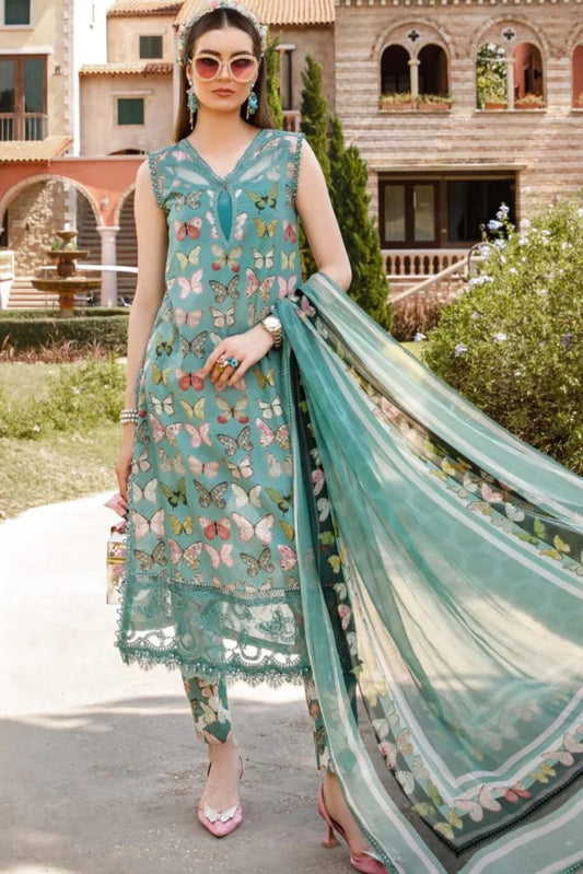EL-MB26 Digital Printed Lawn Unstitched Suit 3pc with Monar Digital Printed Dupatta & Daman Embroidered Lace - ELAFF