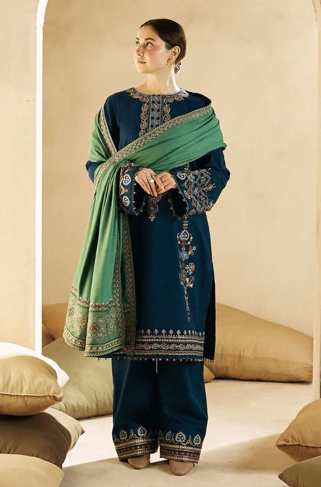 EL-840 Embroidered 3Pc Dhanak Suit With Dhanak Embroidered Dupatta - ELAFF