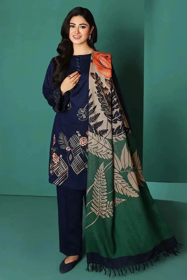 EL-NS195 Unstitched Fully Embroided Dhanak Suit With Wool Shawl - ELAFF