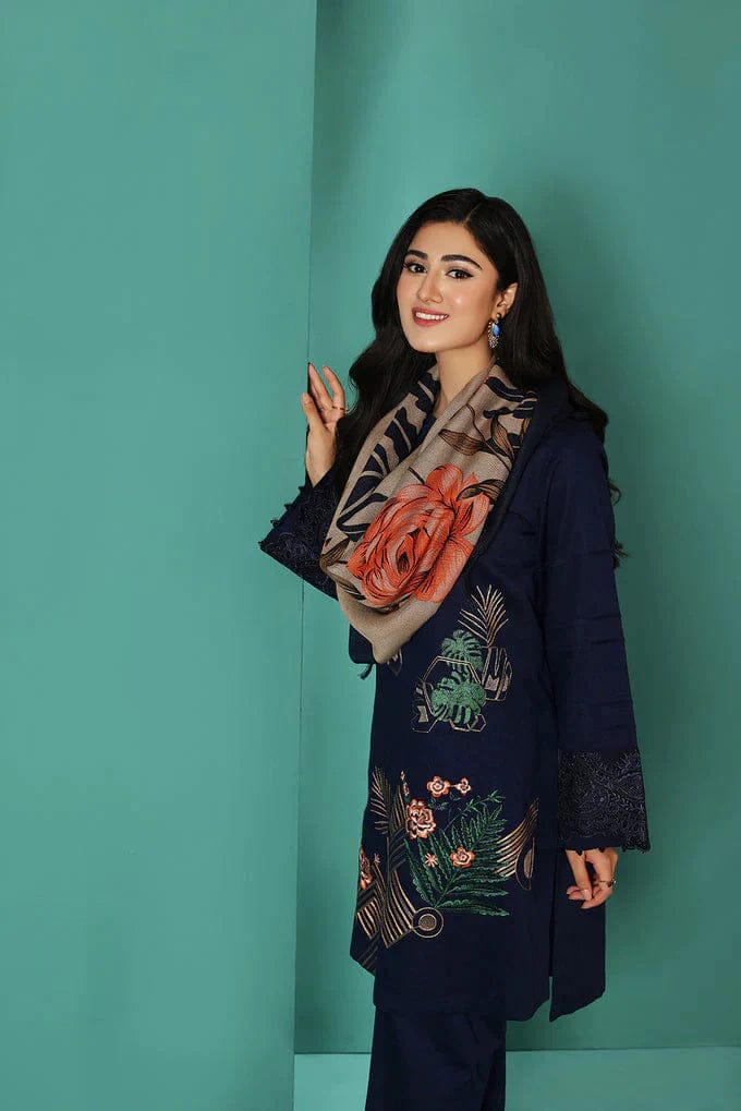 EL-NS195 Unstitched Fully Embroided Dhanak Suit With Wool Shawl - ELAFF
