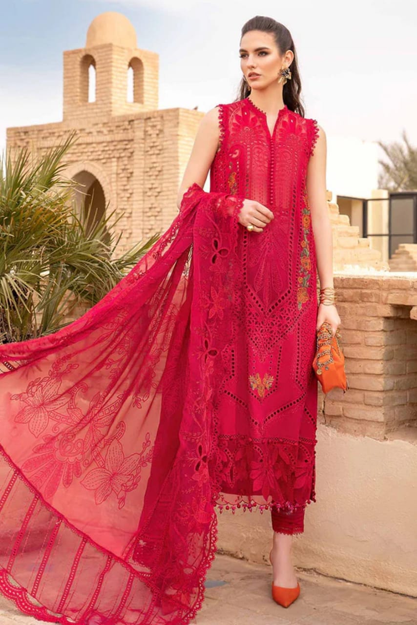 EL-2590B Lawn Unstitched Embroidered 3pc Suit With Organza Embroidered Dupatta - ELAFF