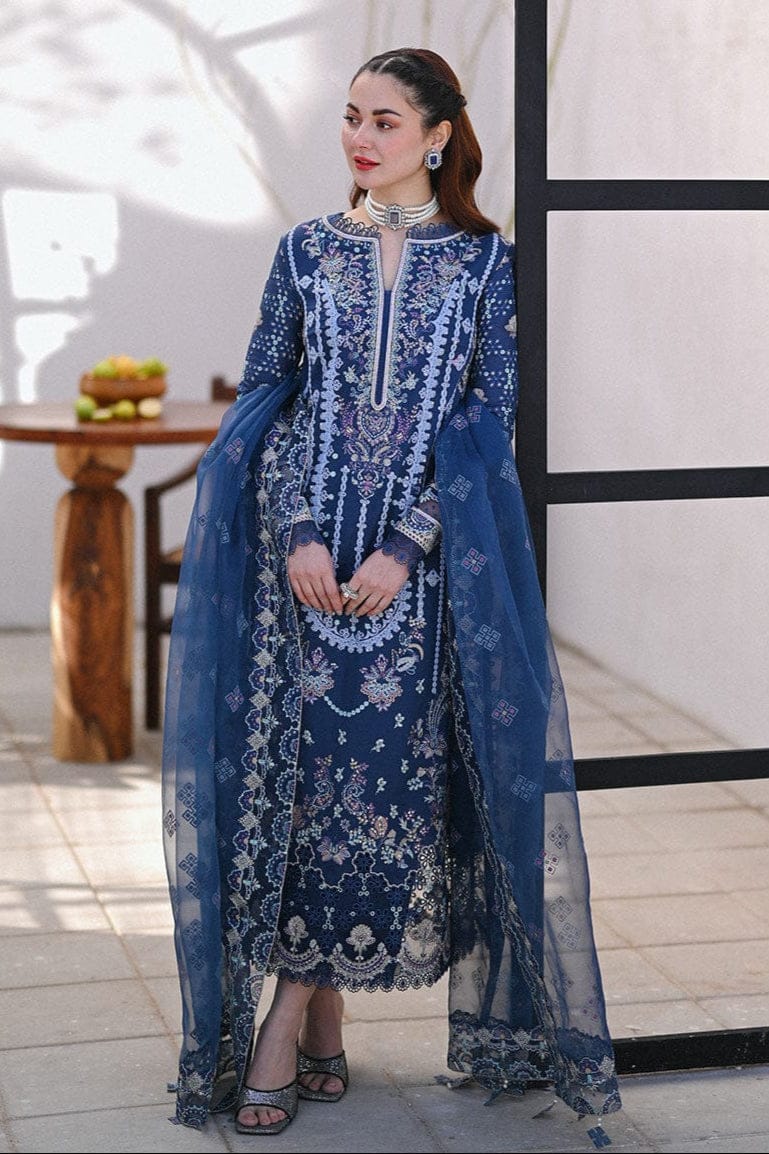 EL-SP2545 Unstitched Embroidered Lawn 3pc Suit With Organza Embroidered Dupatta - ELAFF