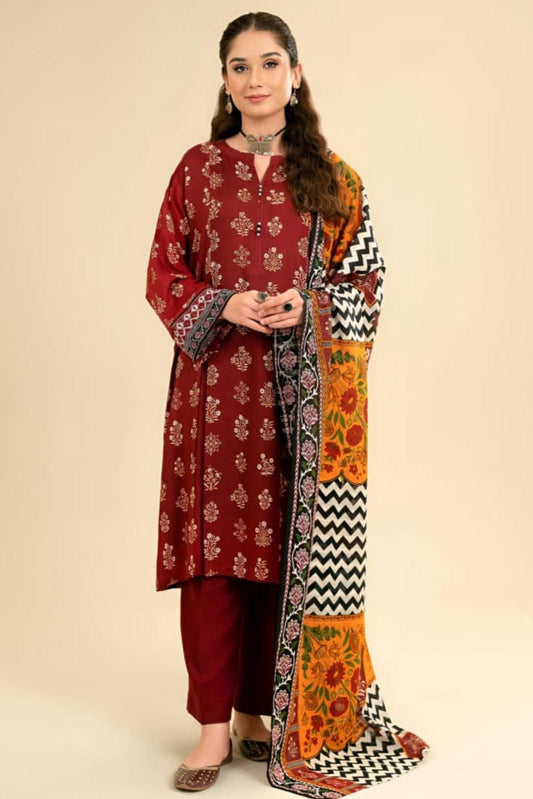 EL-MT26 Unstitched Embroidered Lawn 3Pc Suit With Monar Digital Printed Dupatta - ELAFF