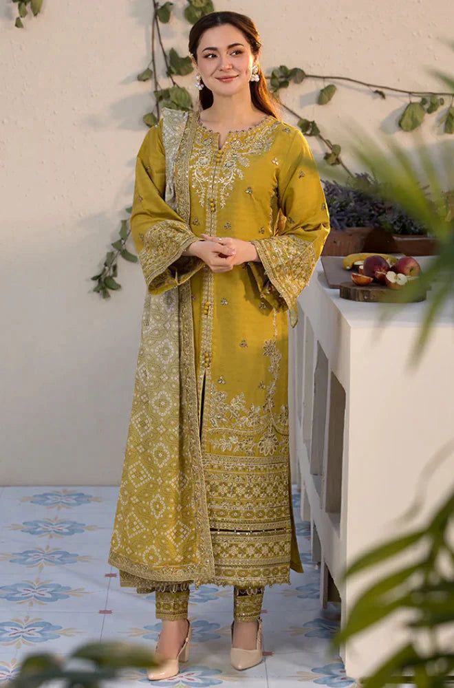 EL-44 Unstitched Embroidered Dhanak Suit With Embroidered Dhanak Shawl - ELAFF