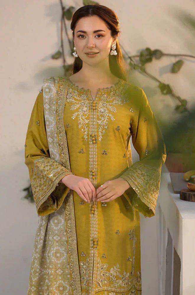 EL-44 Unstitched Embroidered Dhanak Suit With Embroidered Dhanak Shawl - ELAFF