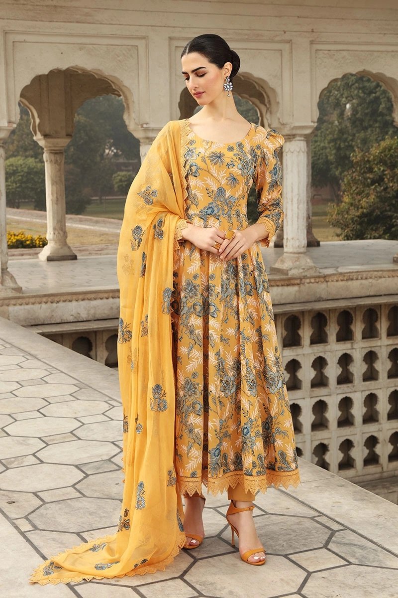 EL-D355 Unstitched Embroidered Dhanak Suit With Embroidered Dhanak Shawl - ELAFF