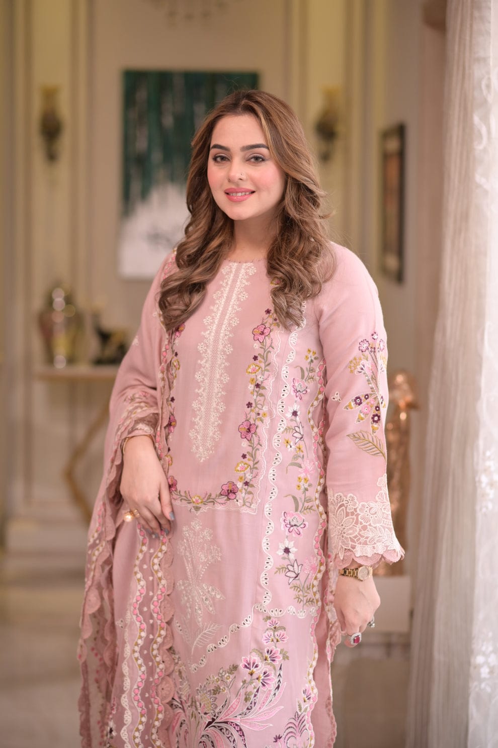 EL-AS2735 Lawn Unstitched Embroidered 3pc Suit With Lawn Embroidered Dupatta
