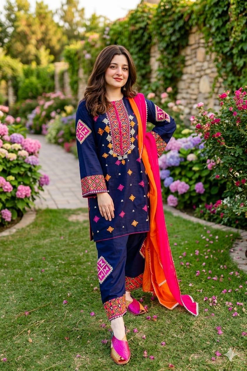 EL-BR1275 Lawn Unstitched Embroidered 3pc Suit With Embroidered Chiffon Dupatta