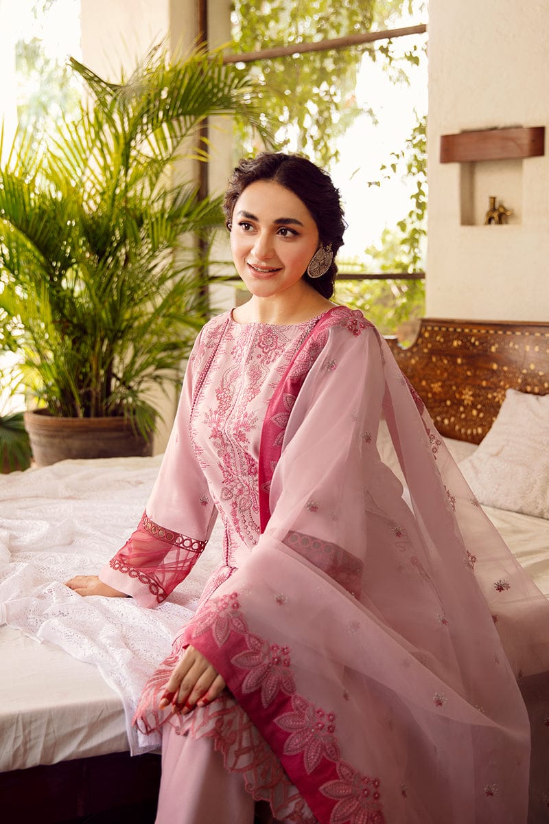 EL-RA46 Embroidered Unstitched Lawn 3Pc Suit With Organza Embroidered Dupatta