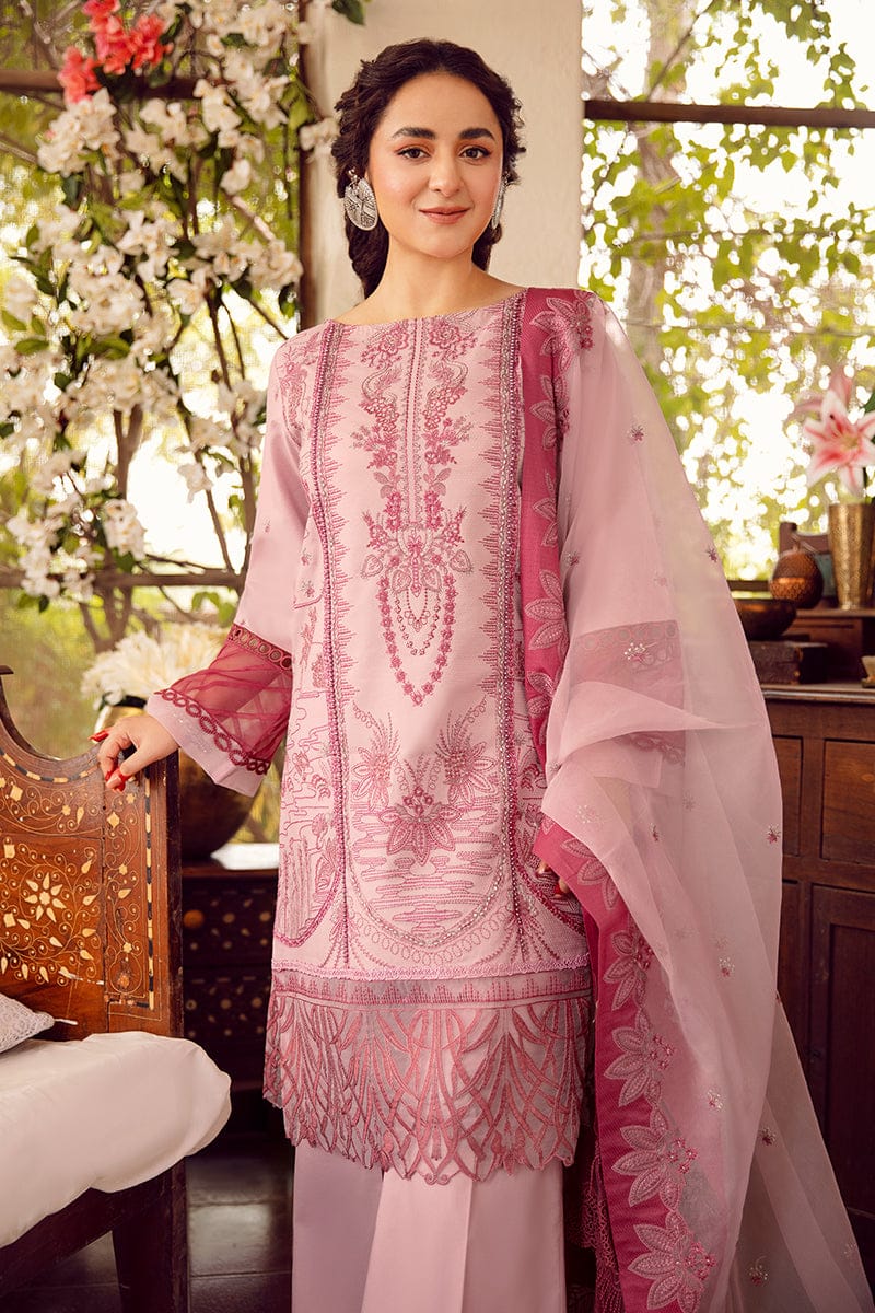 EL-RA46 Embroidered Unstitched Lawn 3Pc Suit With Organza Embroidered Dupatta