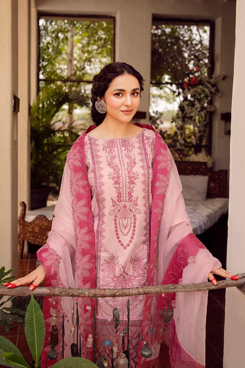 EL-RA46 Embroidered Unstitched Lawn 3Pc Suit With Organza Embroidered Dupatta
