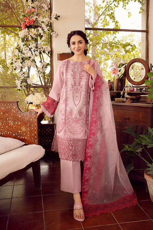 EL-RA46 Embroidered Unstitched Lawn 3Pc Suit With Organza Embroidered Dupatta