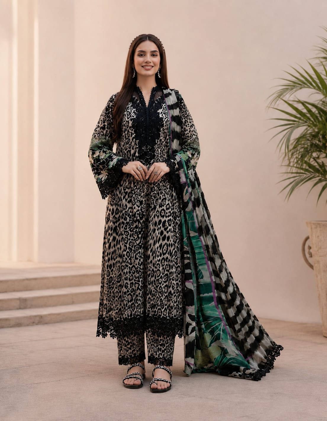 EL-EL204 Unstitched Digital Printed Lawn Suit 3pc With Digital Printed Lawn Dupatta