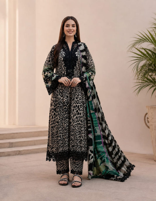 EL-EL204 Unstitched Digital Printed Lawn Suit 3pc With Digital Printed Lawn Dupatta