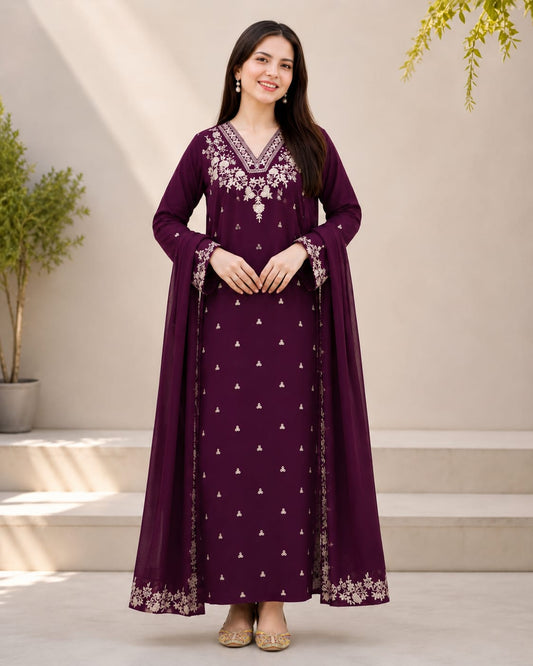 EL-PZ97333 Unstitched Embroidered Lawn Suit 3pc With Bamber Chiffon Embroidered Dupatta
