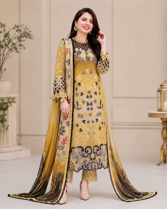 EL-MB206 Unstitched Digital Printed Lawn Suit 3pc With Digital Printed Lawn Dupatta