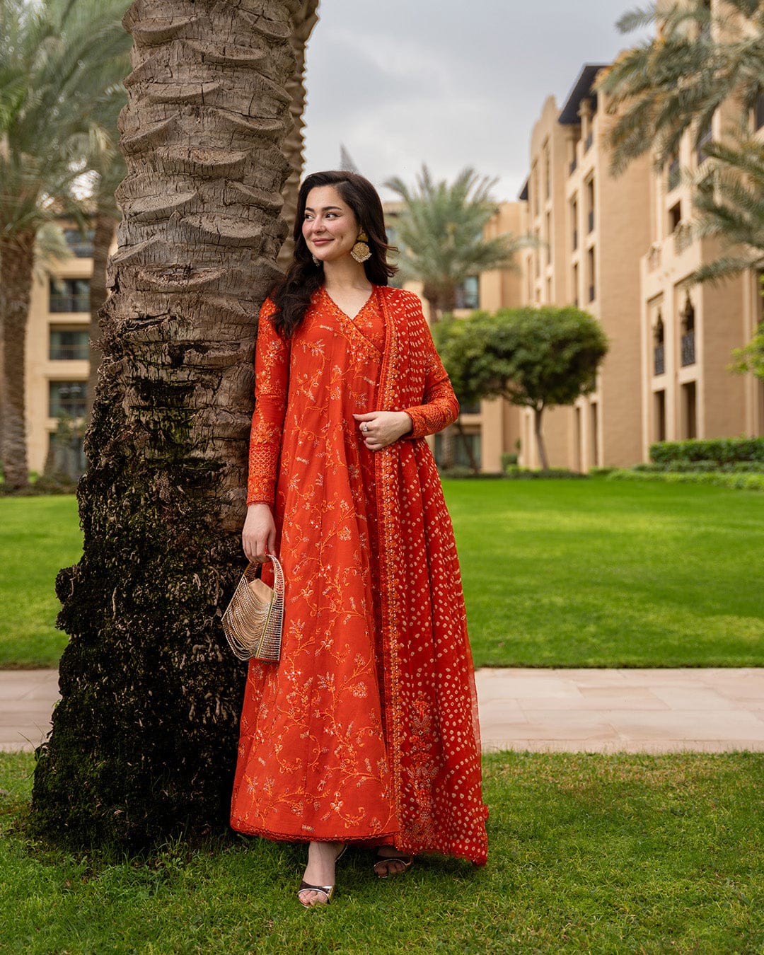 EL-FS1005 Lawn Unstitched Frock Fully Embroidered 3pc Suit With Cotton Lawn Printed & Embroided Dupatta