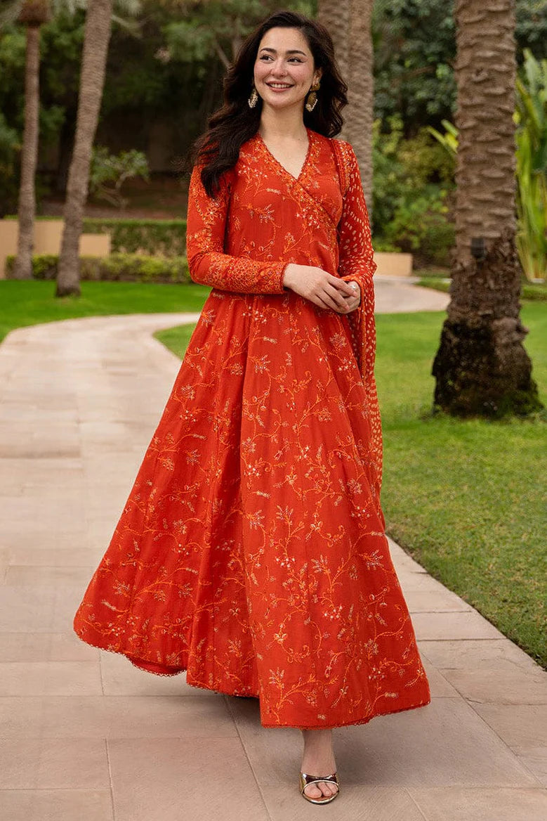 EL-FS1005 Lawn Unstitched Frock Fully Embroidered 3pc Suit With Cotton Lawn Printed & Embroided Dupatta