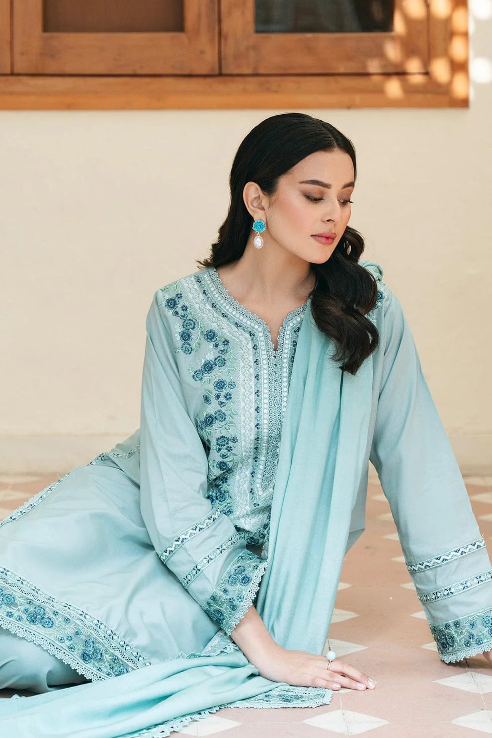 EL-MB2845 Unstitched Fully Embroidered Lawn Suit With Fully Embroidered Lawn Dupatta