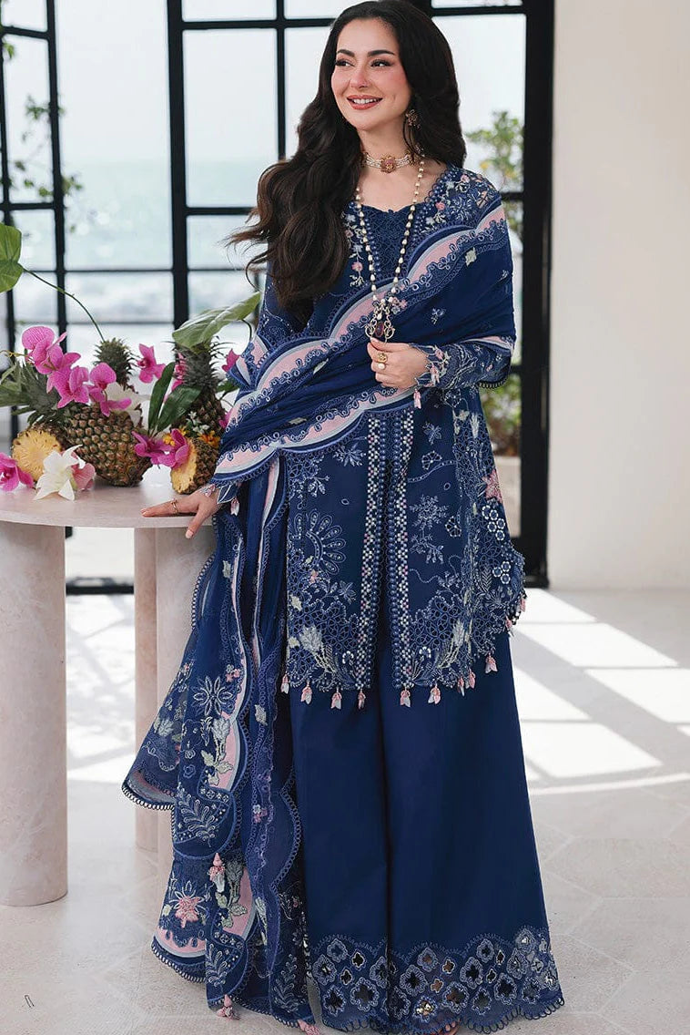 EL-QL2815 Lawn Unstitched Embroidered 3pc Suit With Fully Embroidered Chiffon Dupatta