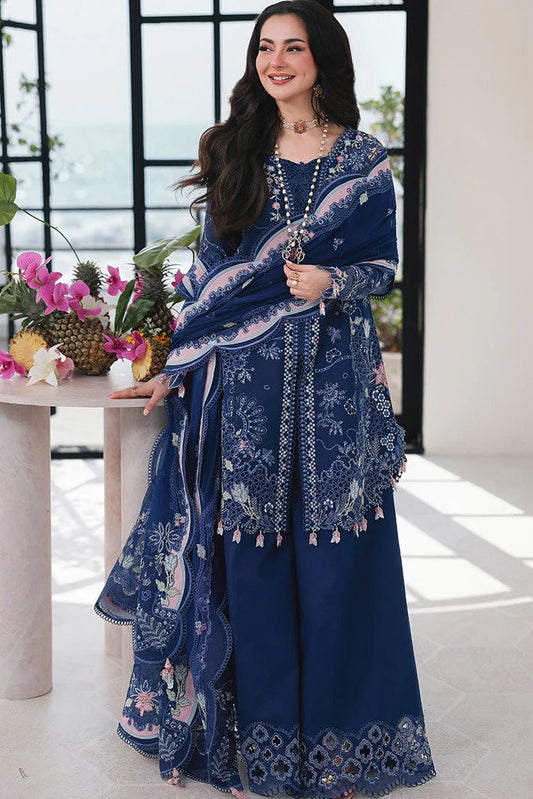 EL-QL2815 Lawn Unstitched Embroidered 3pc Suit With Fully Embroidered Chiffon Dupatta