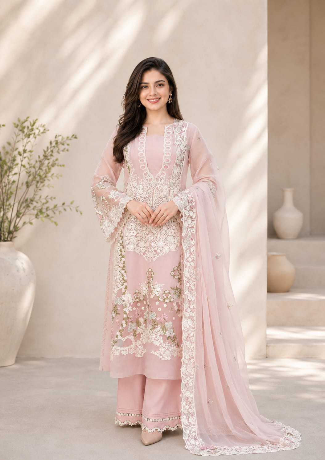 EL-EL2710 Lawn Unstitched Embroidered 3pc Suit With Cotton Net Embroidered Dupatta