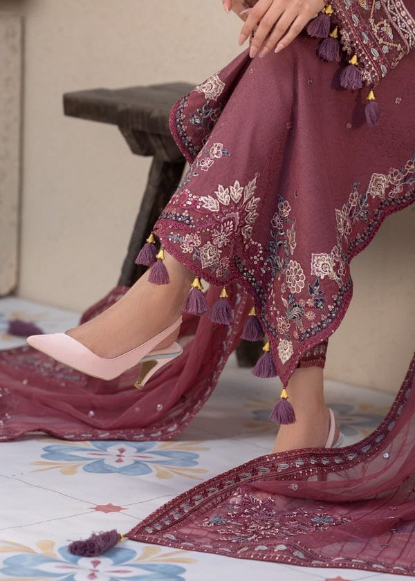 EL-2.0 Unstitched 3 Pc Heavy Embroidered Lawn Suit ( Four Sided Embroidered Chiffon Dupatta )