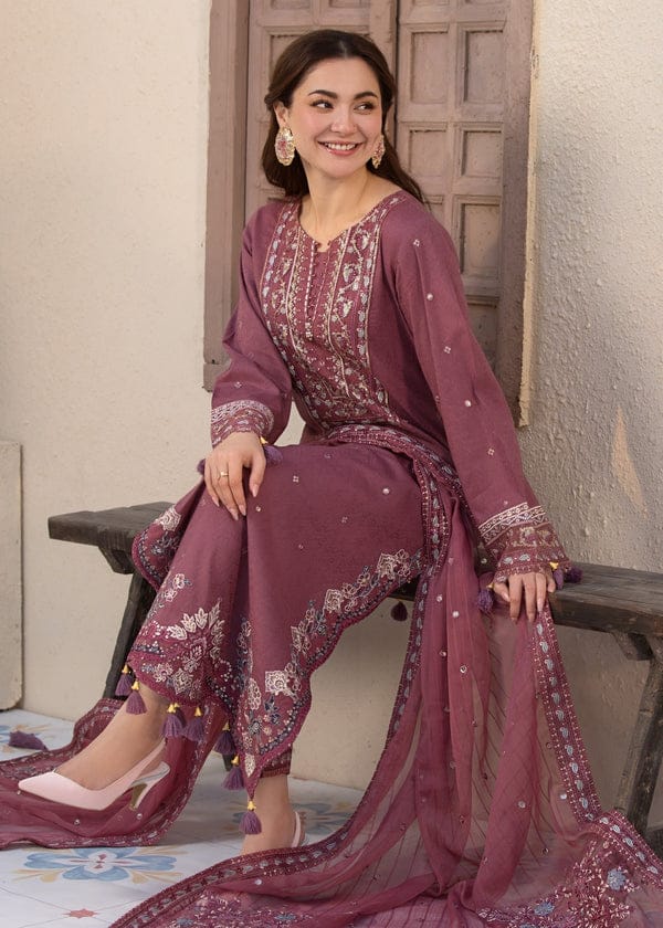 EL-2.0 Unstitched 3 Pc Heavy Embroidered Lawn Suit ( Four Sided Embroidered Chiffon Dupatta )