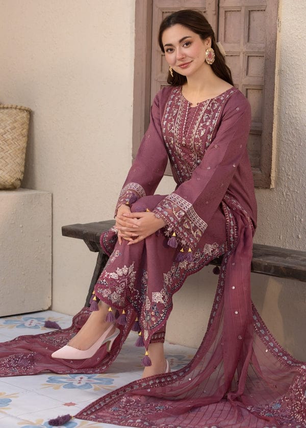 EL-2.0 Unstitched 3 Pc Heavy Embroidered Lawn Suit ( Four Sided Embroidered Chiffon Dupatta )