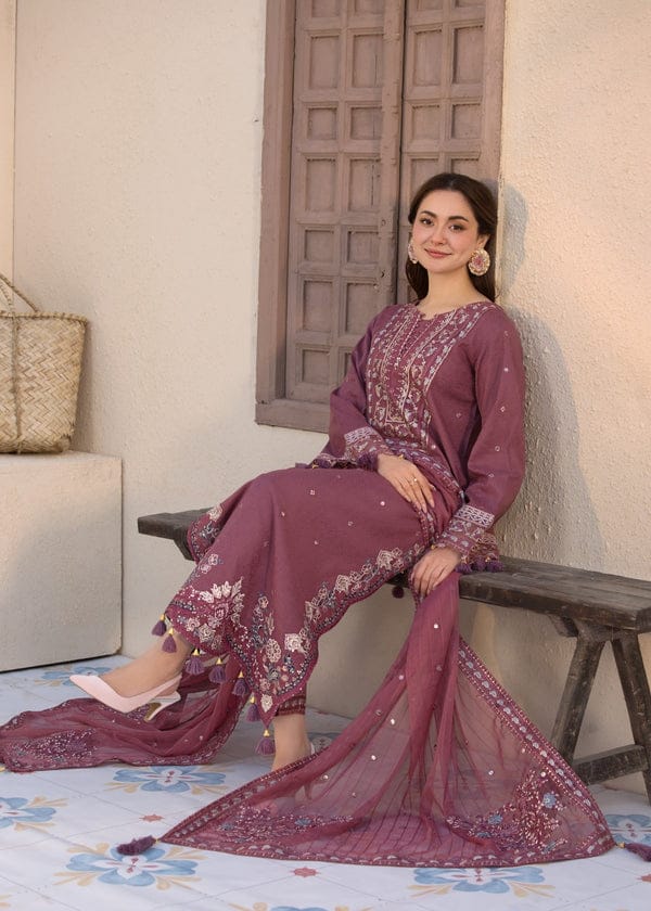 EL-2.0 Unstitched 3 Pc Heavy Embroidered Lawn Suit ( Four Sided Embroidered Chiffon Dupatta )