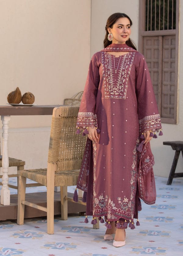 EL-2.0 Unstitched 3 Pc Heavy Embroidered Lawn Suit ( Four Sided Embroidered Chiffon Dupatta )