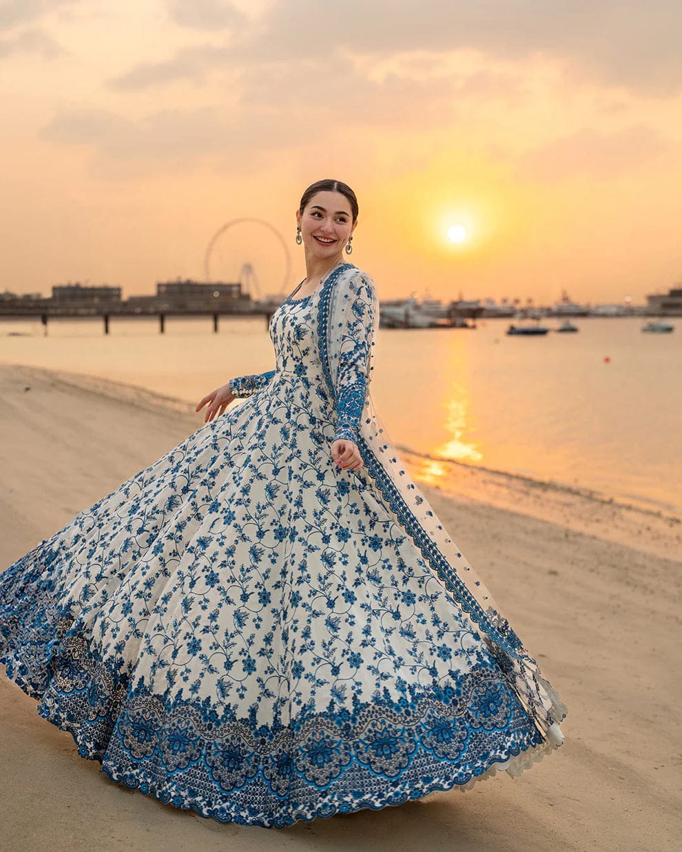 EL-ST Lawn Embroidered 3pc Suit With Organza Embroidered Dupatta