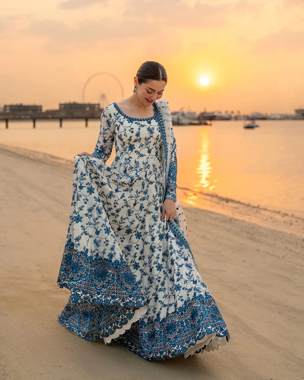 EL-ST Lawn Embroidered 3pc Suit With Organza Embroidered Dupatta
